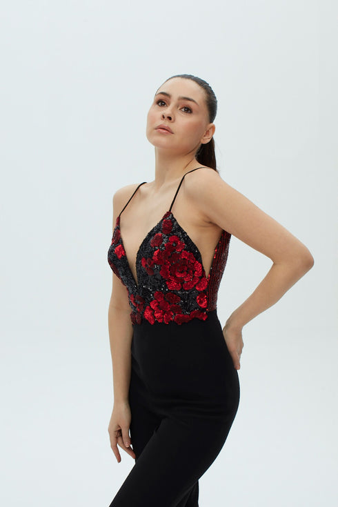 DEEP V DECOLLETE SEQUIN JUMPSUIT